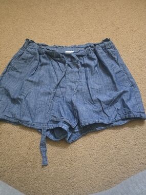 a new day Chambray Blue High-Waist Drawstring Shorts